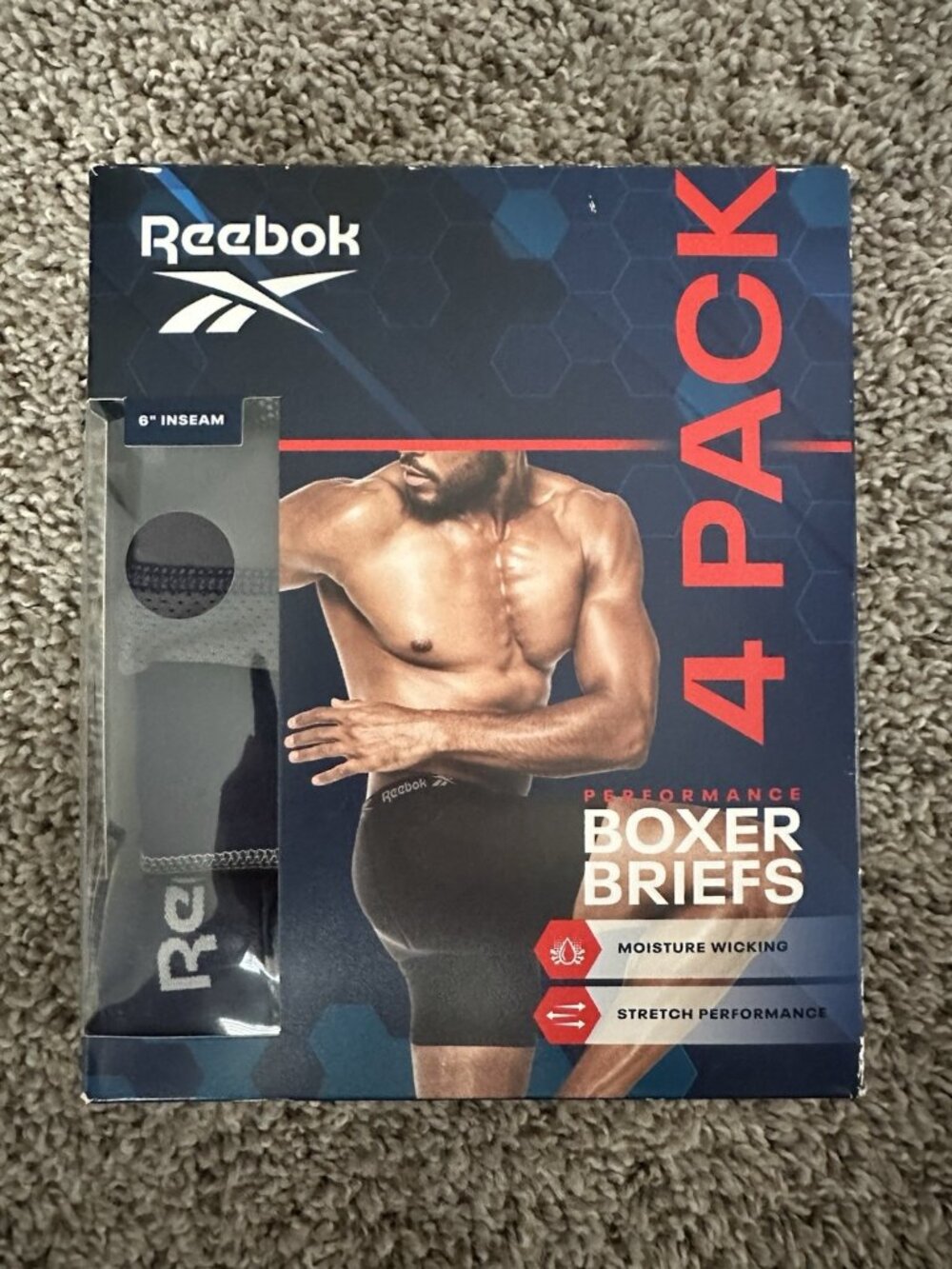 Reebok Men's 4 Pack Performance Boxer Briefs Stretch Training Size Small